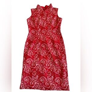 Red Rose Pattern Sleeveless Chinese Style Dress XL